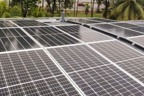 Solar panels mounted above a roof